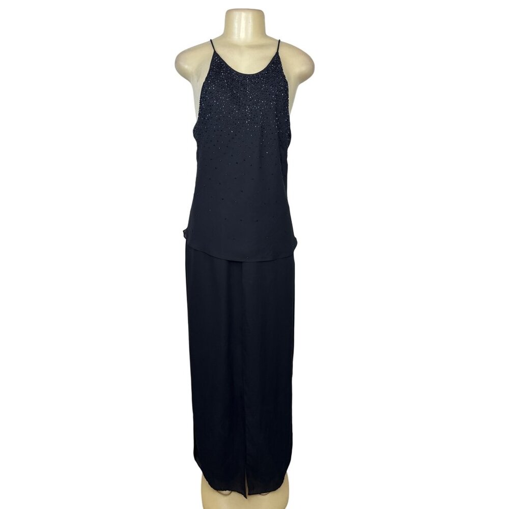 Chelsea Nites Women's Black Sleeveless Beaded Jumpsuit With Back Zipper Sz 14